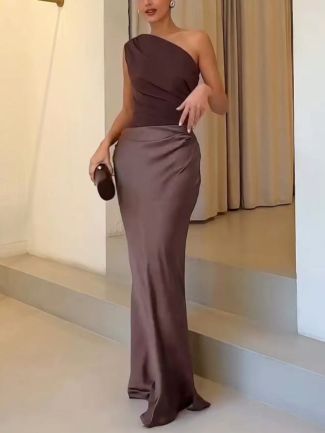 Amelia | Women's One-Shoulder Pleated Maxi Dress - image 6