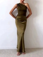 Amelia | Women's One-Shoulder Pleated Maxi Dress - image 8