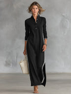Amelie | Women's Collar Sweatshirt Maxi Dress, Button-Down Midi Dress | Animated Apparel