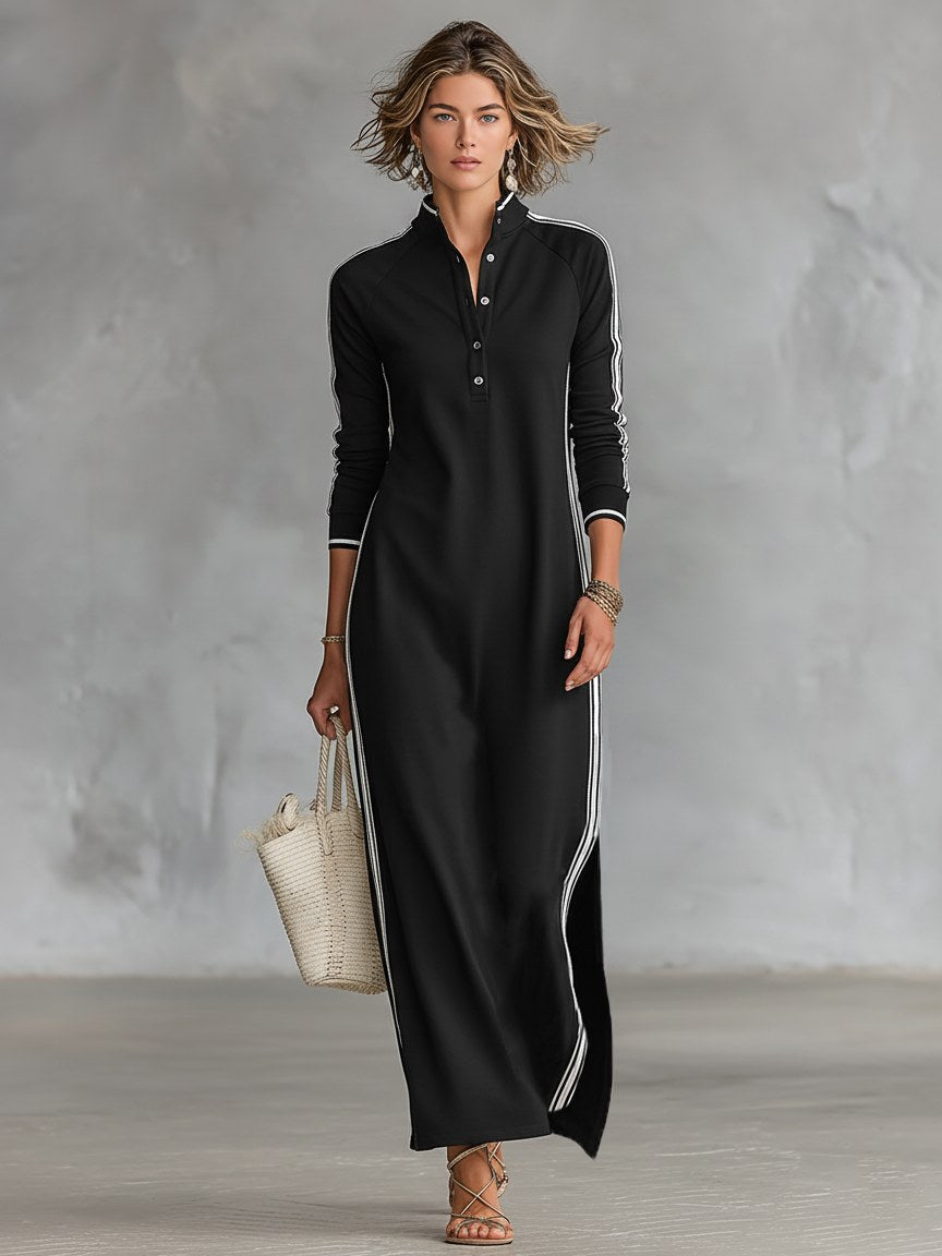 Amelie | Women's Collar Sweatshirt Maxi Dress, Button-Down Midi Dress | Animated Apparel
