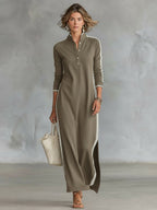Amelie | Women's Collar Sweatshirt Maxi Dress, Button-Down Midi Dress | Animated Apparel