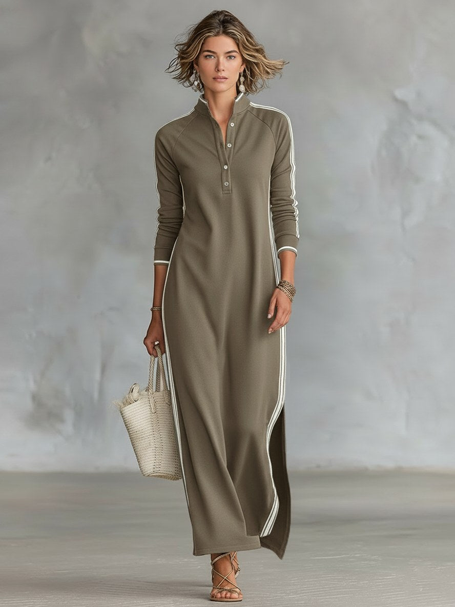 Amelie | Women's Collar Sweatshirt Maxi Dress, Button-Down Midi Dress | Animated Apparel