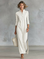 Amelie | Women's Collar Sweatshirt Maxi Dress, Button-Down Midi Dress | Animated Apparel