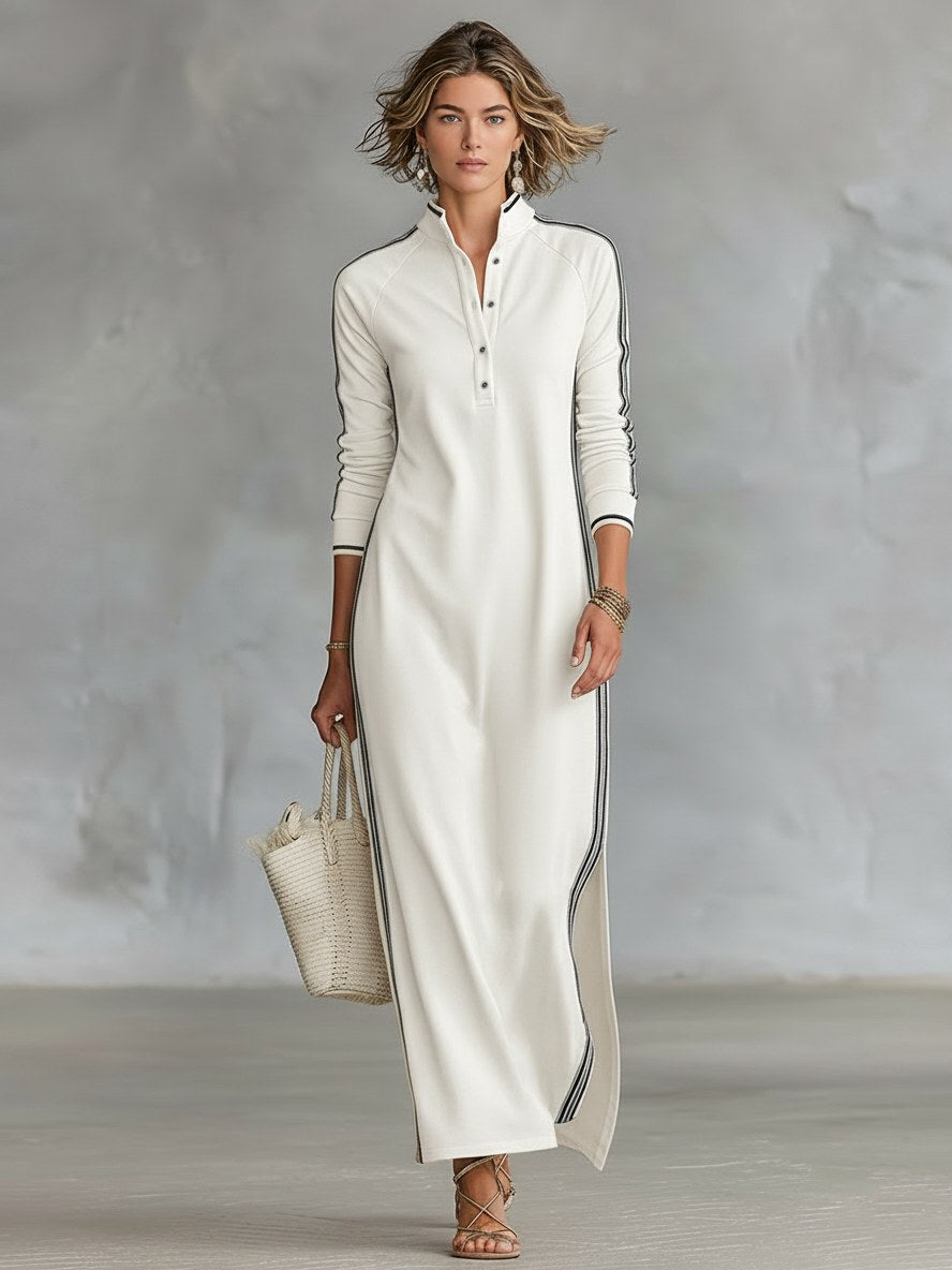 Amelie | Women's Collar Sweatshirt Maxi Dress, Button-Down Midi Dress | Animated Apparel