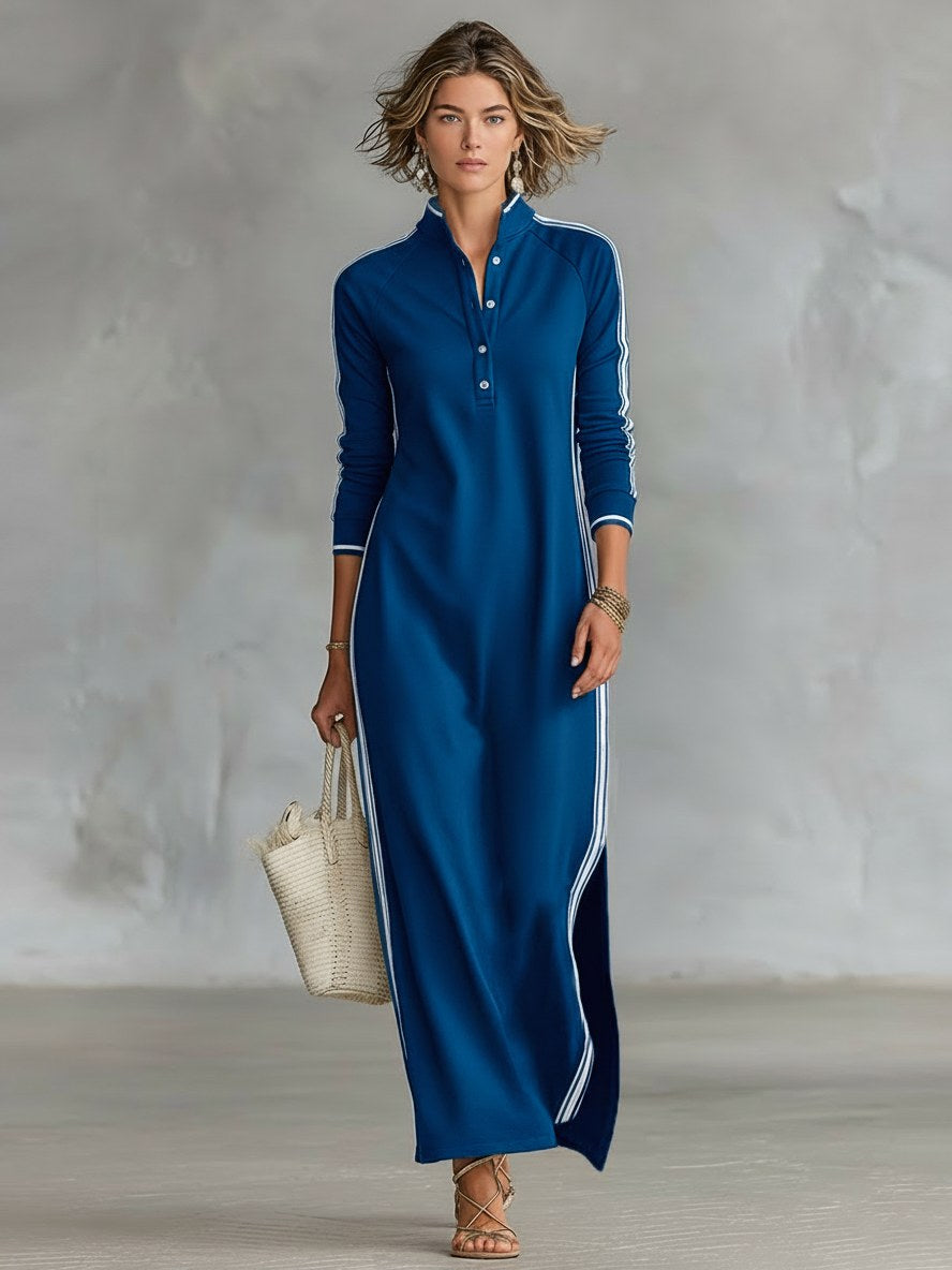 Amelie | Women's Collar Sweatshirt Maxi Dress, Button-Down Midi Dress | Animated Apparel