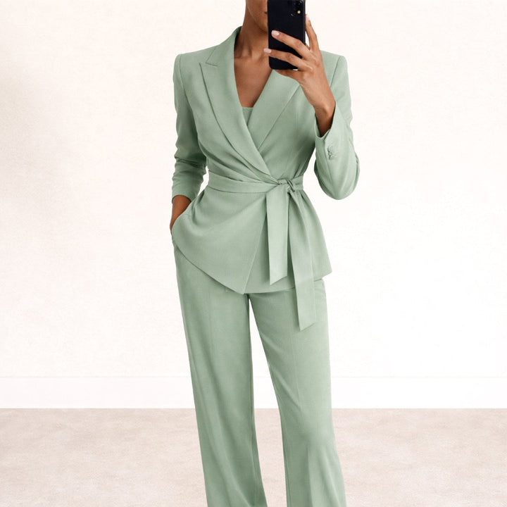 Amelie | Women's Tailored Tie-Waist Blazer Suit Set, Structured Two-Piece Trousers | Animated Apparel