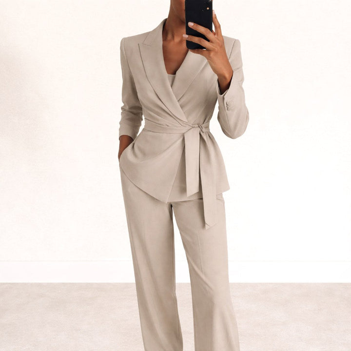 Amelie | Women's Tailored Tie-Waist Blazer Suit Set, Structured Two-Piece Trousers | Animated Apparel