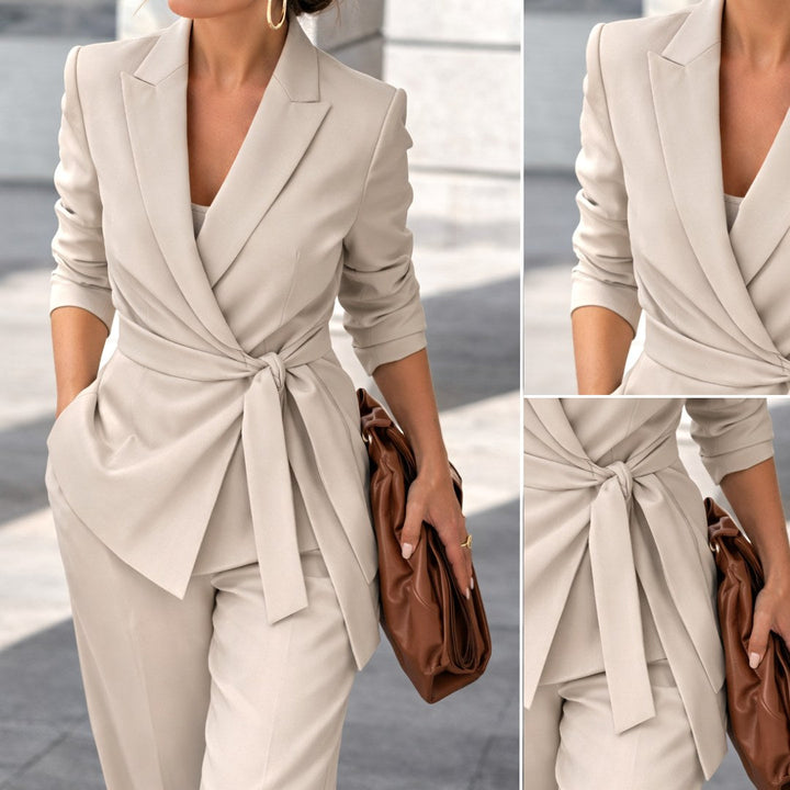 Amelie | Women's Tailored Tie-Waist Blazer Suit Set, Structured Two-Piece Trousers | Animated Apparel