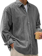 Angel | Men's Oversized Corduroy Shirt, Long-Sleeve Casual Shirt | Animated Apparel