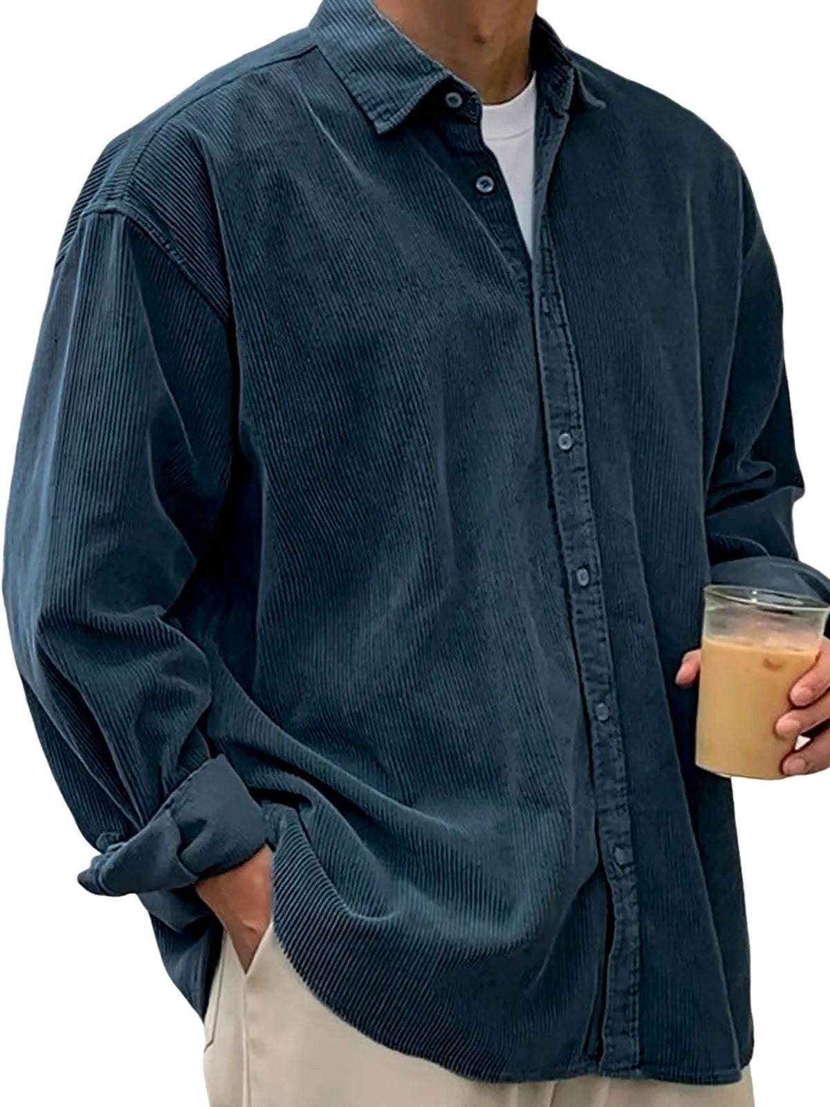 Angel | Men's Oversized Corduroy Shirt, Long-Sleeve Casual Shirt | Animated Apparel
