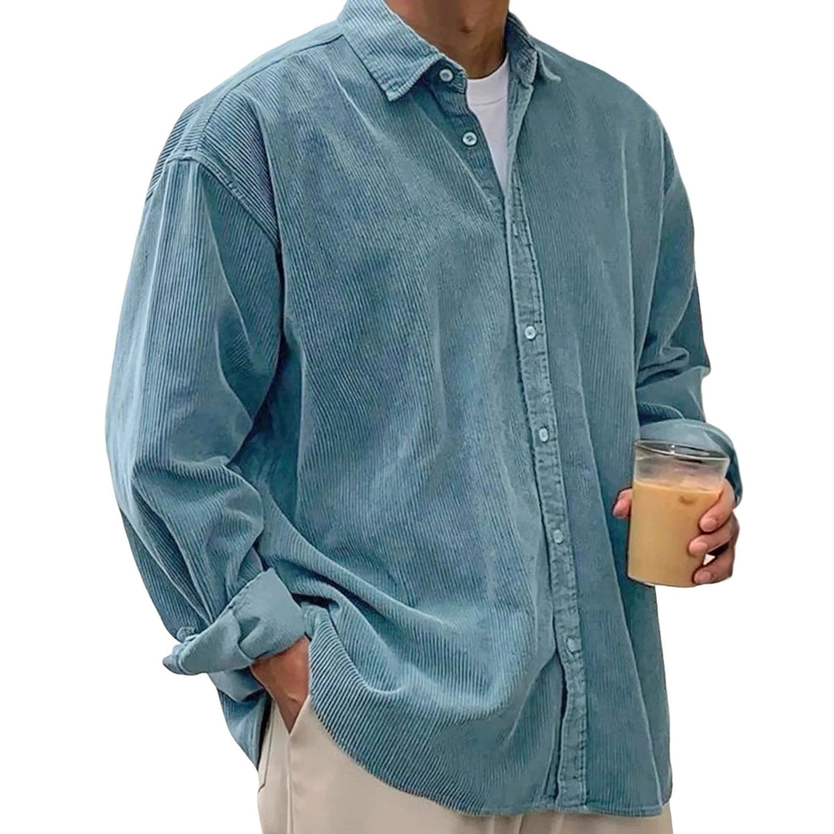 Angel | Men's Oversized Corduroy Shirt, Long-Sleeve Casual Shirt | Animated Apparel