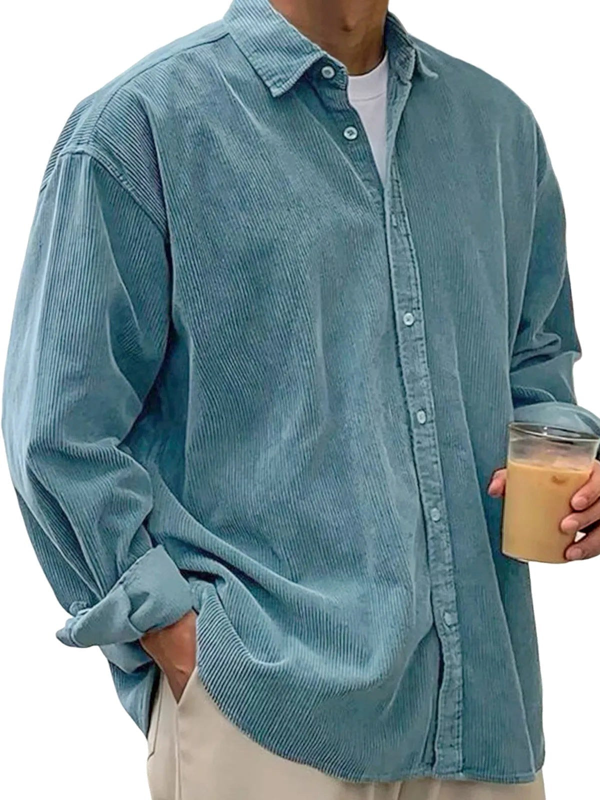 Angel | Men's Oversized Corduroy Shirt, Long-Sleeve Casual Shirt | Animated Apparel
