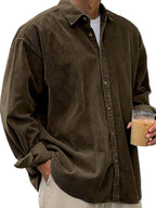 Angel | Men's Oversized Corduroy Shirt, Long-Sleeve Casual Shirt | Animated Apparel