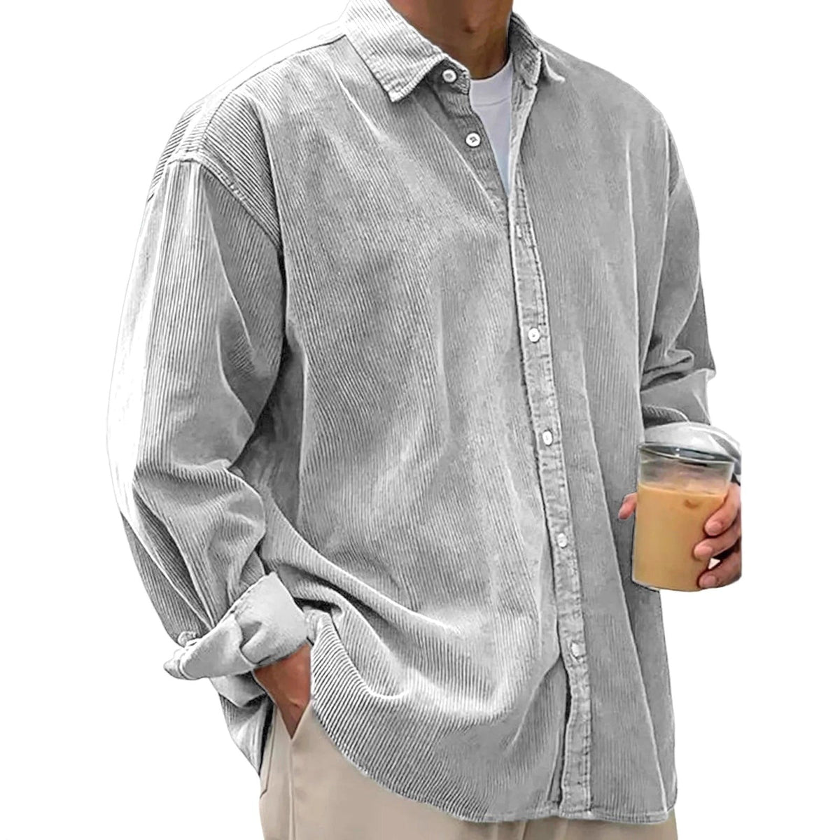 Angel | Men's Oversized Corduroy Shirt, Long-Sleeve Casual Shirt | Animated Apparel