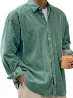Angel | Men's Oversized Corduroy Shirt, Long-Sleeve Casual Shirt | Animated Apparel