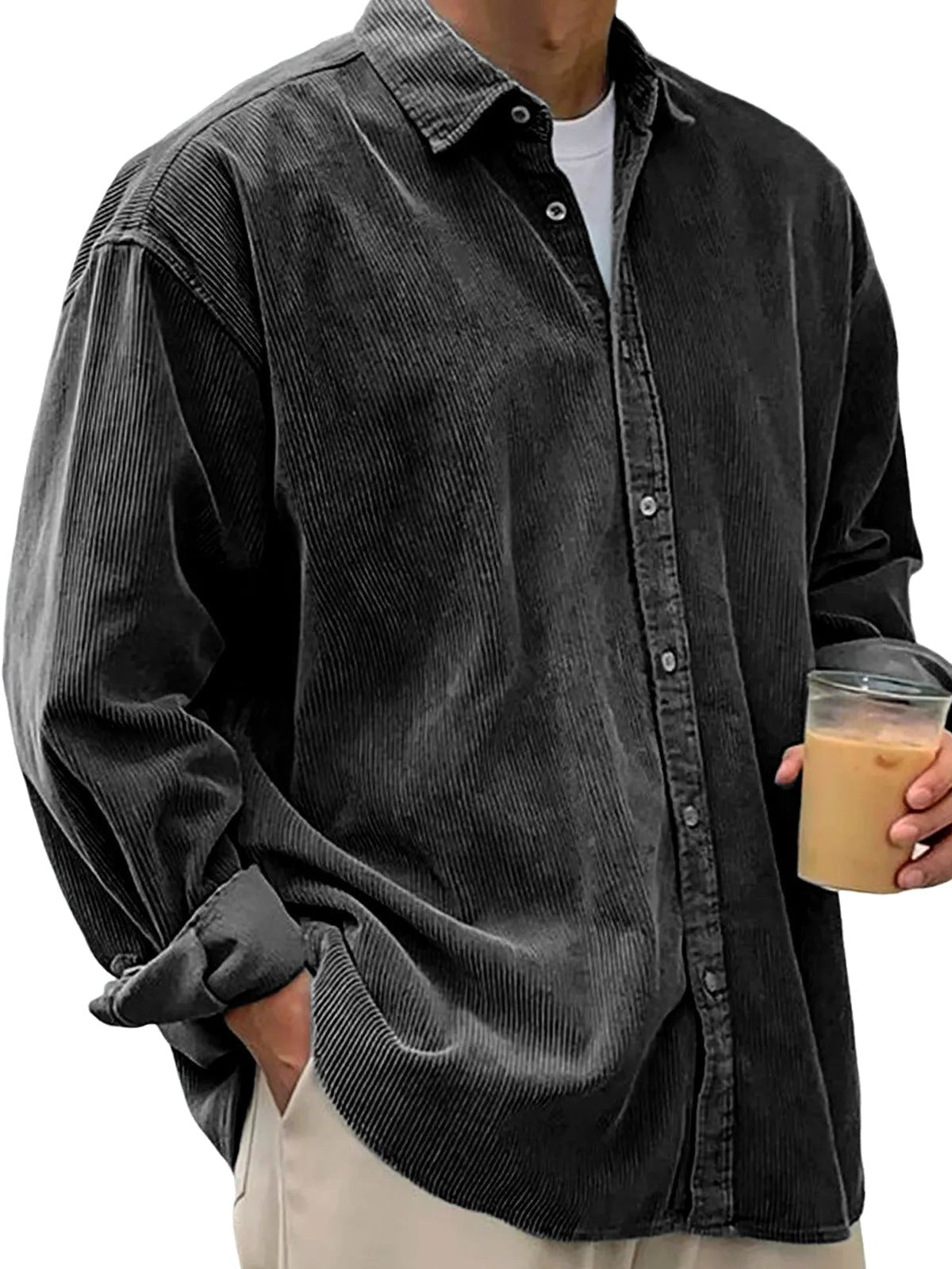 Angel | Men's Oversized Corduroy Shirt, Long-Sleeve Casual Shirt | Animated Apparel