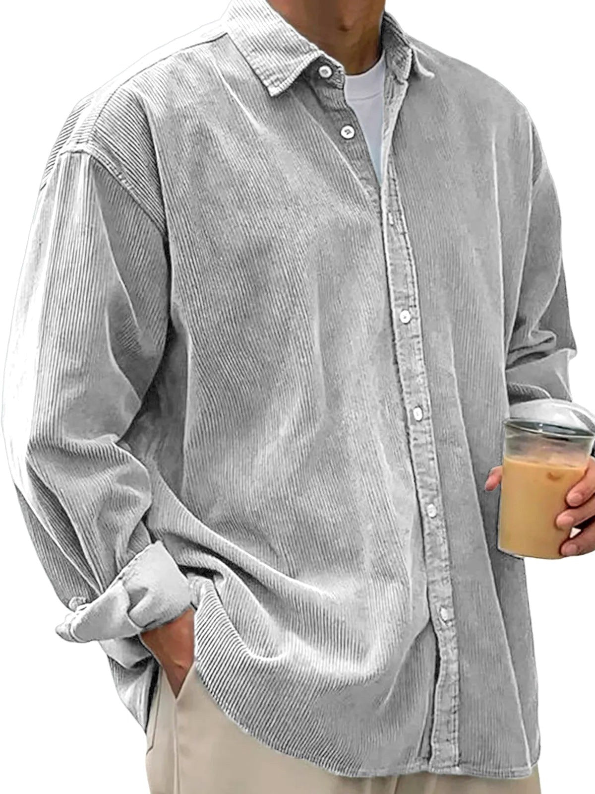 Angel | Men's Oversized Corduroy Shirt, Long-Sleeve Casual Shirt | Animated Apparel