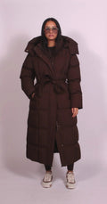 Claire | Women's Long Quilted Winter Coat, Tailored Fitted Jacket | Animated Apparel | Brown