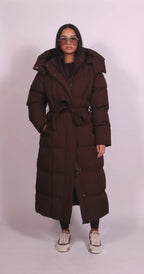 Claire | Women's Long Quilted Winter Coat, Tailored Fitted Jacket | Animated Apparel | Brown