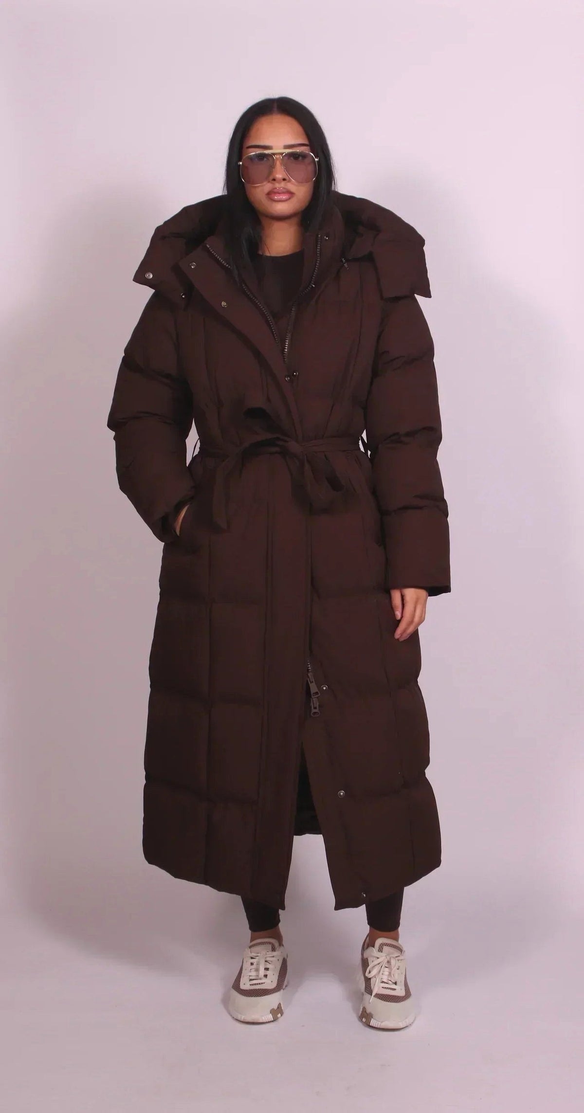 Claire | Women's Long Quilted Winter Coat, Tailored Fitted Jacket | Animated Apparel | Brown