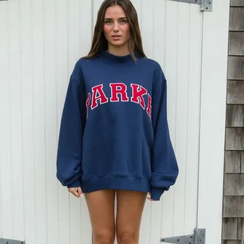 Annabelle | Women's Oversized Varsity Sweatshirt, Chenille Lettering Crewneck Jumper | Animated Apparel