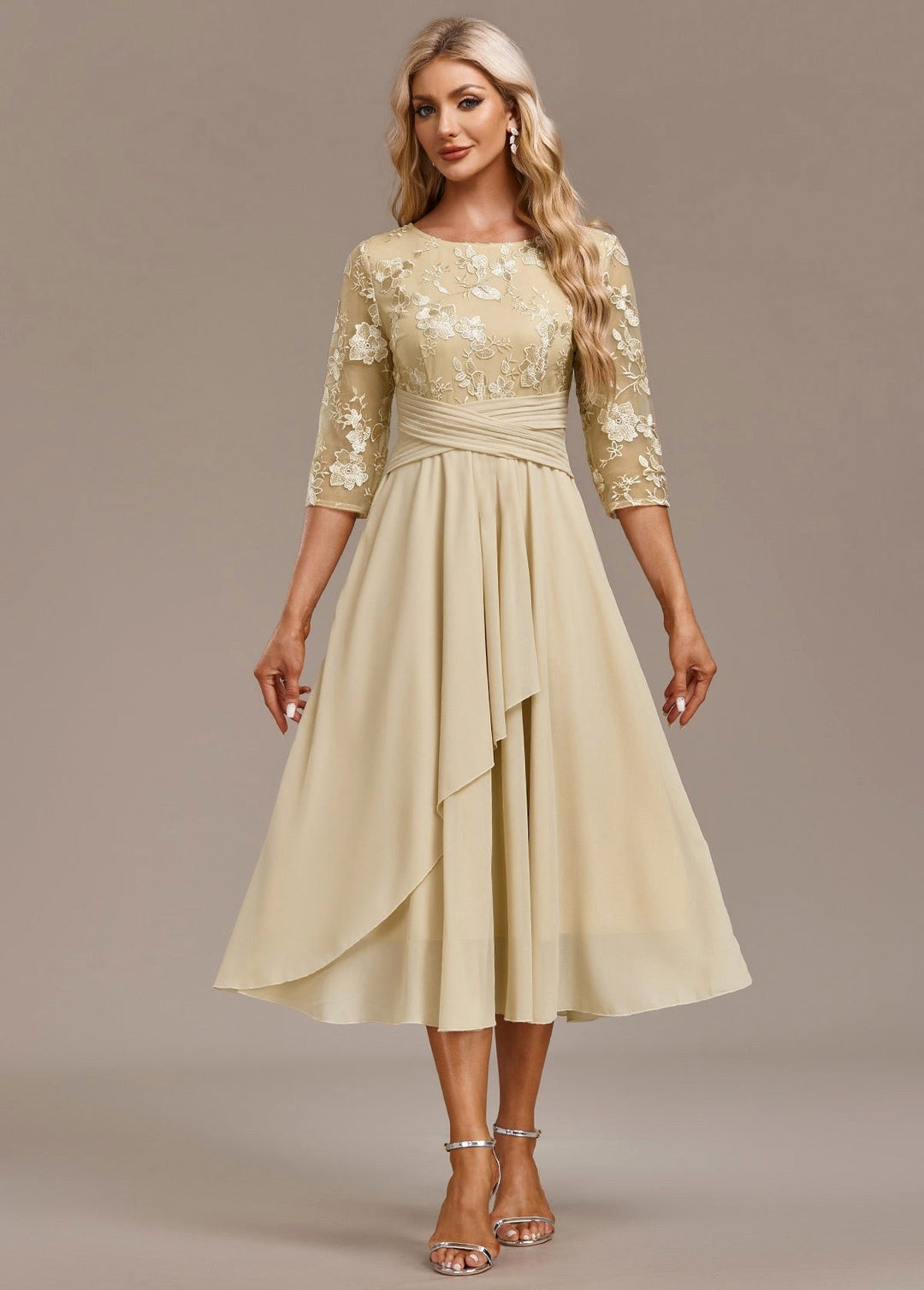 Annalise | Women's Floral Lace Chiffon Midi Dress - image 7