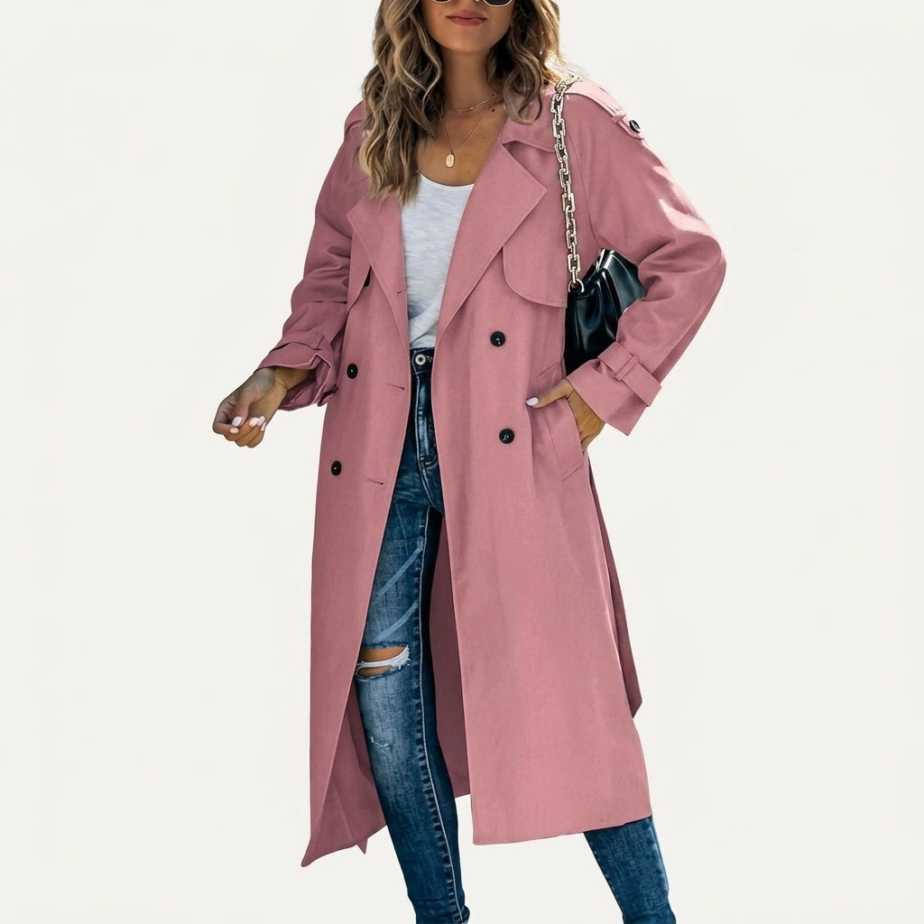 Anouk | Women's Long Trench Coat, Classic Double-Breasted Coat | Animated Apparel