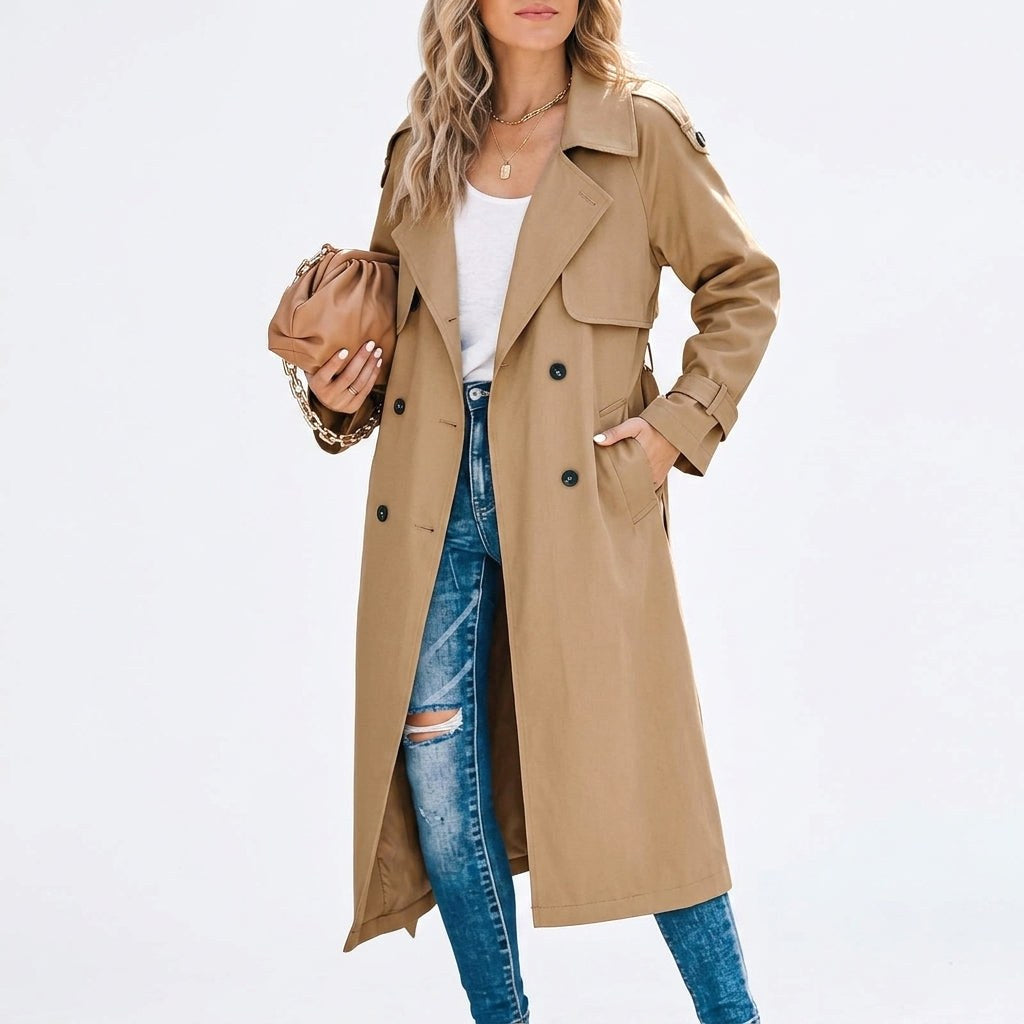 Anouk | Women's Long Trench Coat, Classic Double-Breasted Coat | Animated Apparel