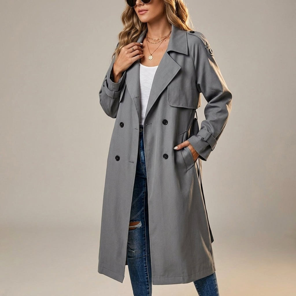 Anouk | Women's Long Trench Coat, Classic Double-Breasted Coat | Animated Apparel