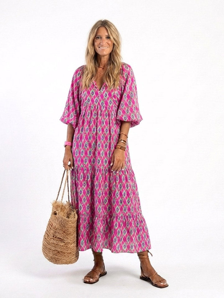 Apolline | Women's V-Neck Three Quarter Sleeve Midi Dress - image 5