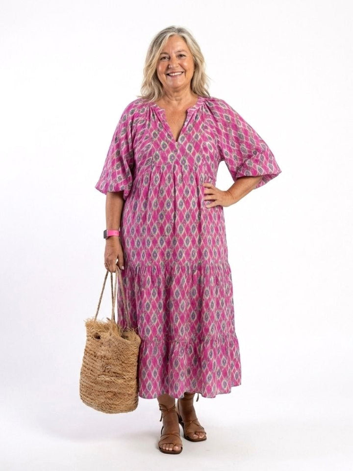 Apolline | Women's V-Neck Three Quarter Sleeve Midi Dress - image 6
