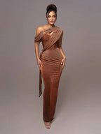 Arabella | Women's Asymmetrical One-Shoulder Statement Dress - Brown
