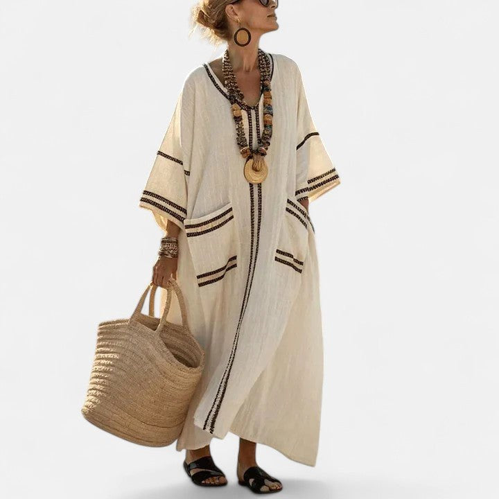 Arabella | Women's Bohemian V-Neck Maxi Dress - Grey