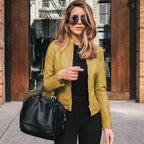 Arabella | Women's Tailored Leather Jacket with Zip Fastening, Classic Leather Jacket | Animated Apparel | Geel