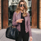 Arabella | Women's Tailored Leather Jacket with Zip Fastening, Classic Leather Jacket | Animated Apparel | Lila