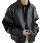 Archie | Men's Oversized Leather Bomber Jacket, Street Style Jacket | Animated Apparel | Black