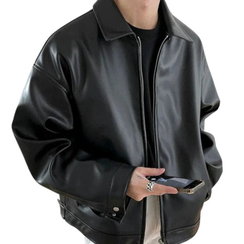 Archie | Men's Oversized Leather Bomber Jacket, Street Style Jacket | Animated Apparel | Black
