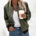 Ariane | Women's Classic Zip Bomber Jacket, Streamlined Lightweight Jacket | Animated Apparel | Army green