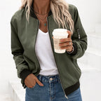 Ariane | Women's Classic Zip Bomber Jacket, Streamlined Lightweight Jacket | Animated Apparel | Army green
