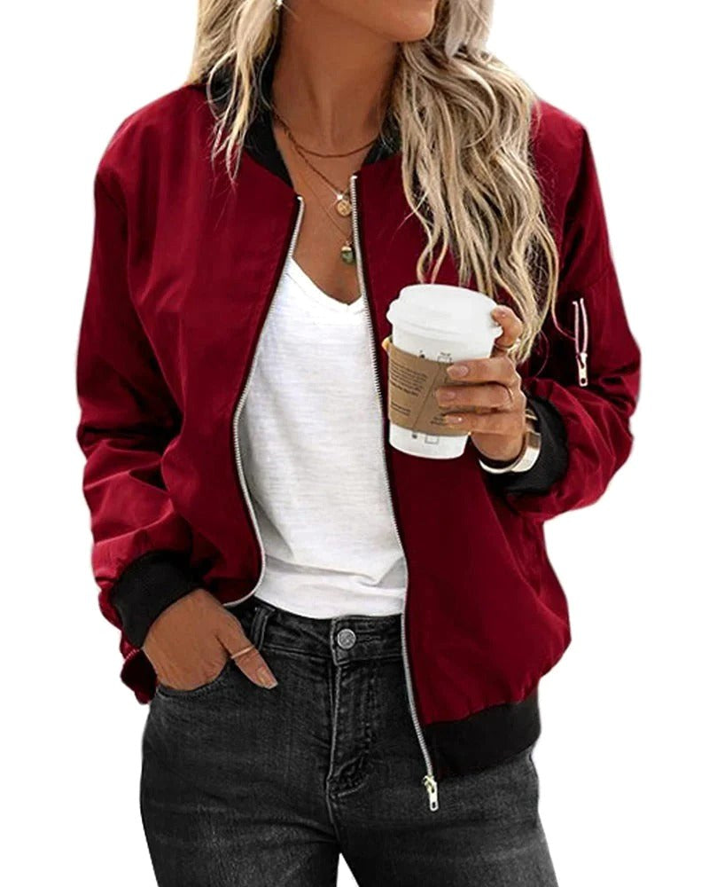 Ariane | Women's Classic Zip Bomber Jacket, Streamlined Lightweight Jacket | Animated Apparel | Red