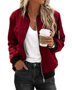 Ariane | Women's Classic Zip Bomber Jacket, Streamlined Lightweight Jacket | Animated Apparel | Red