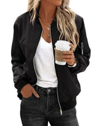 Ariane | Women's Classic Zip Bomber Jacket, Streamlined Lightweight Jacket | Animated Apparel | Black