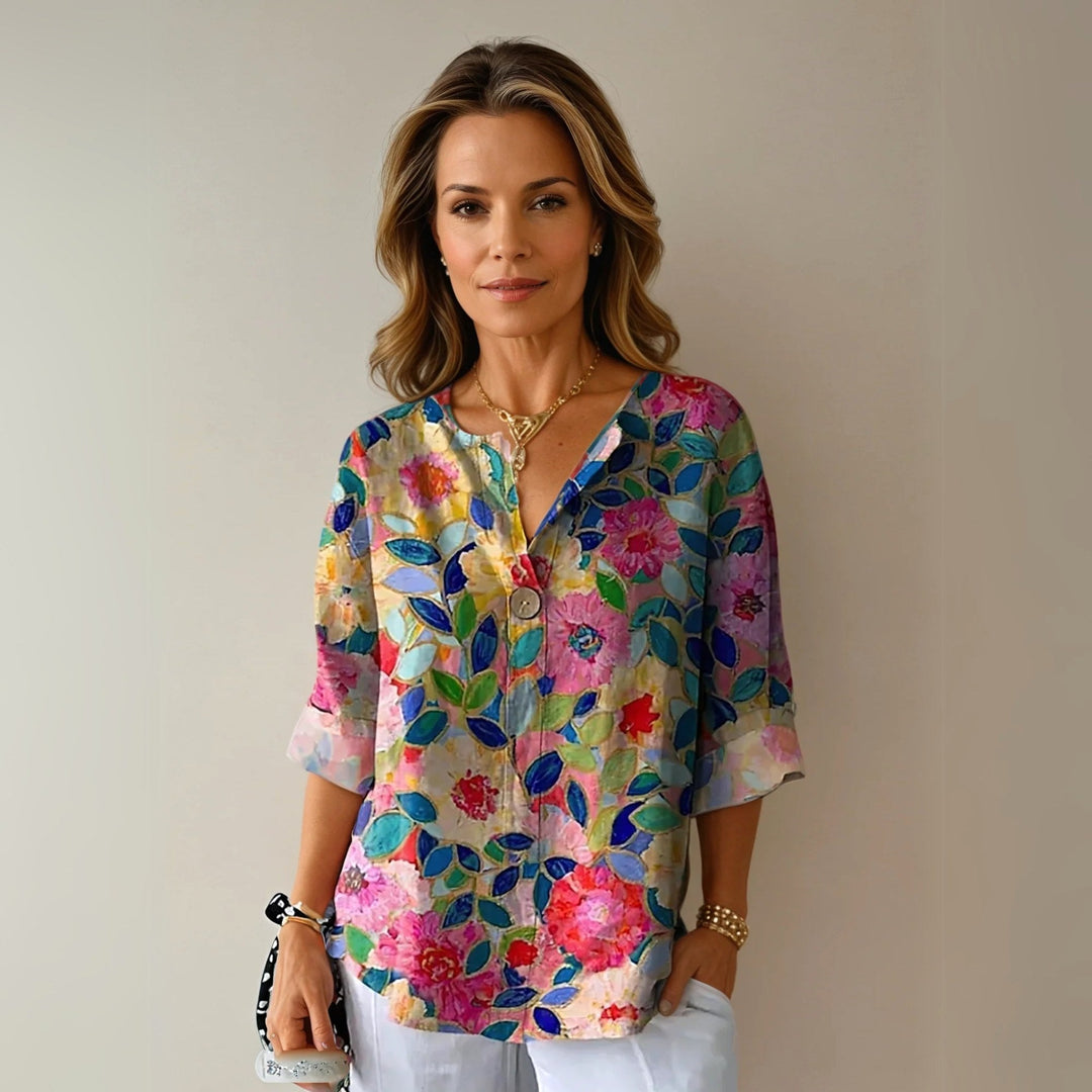Arlene | Women's Chic Floral Print Blouse - Blue - Pink - Red