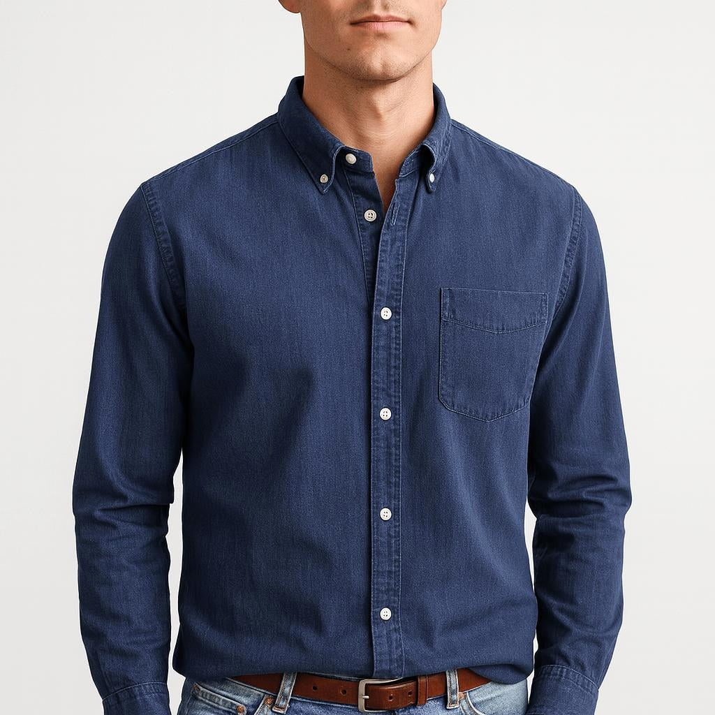Henry | Men's Long-Sleeve Cotton Shirt, Classic Button-Up Shirt | Animated Apparel