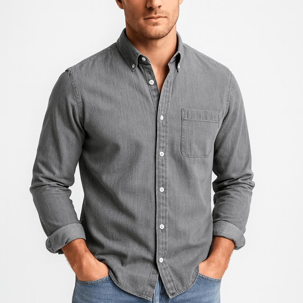 Henry | Men's Long-Sleeve Cotton Shirt, Classic Button-Up Shirt | Animated Apparel