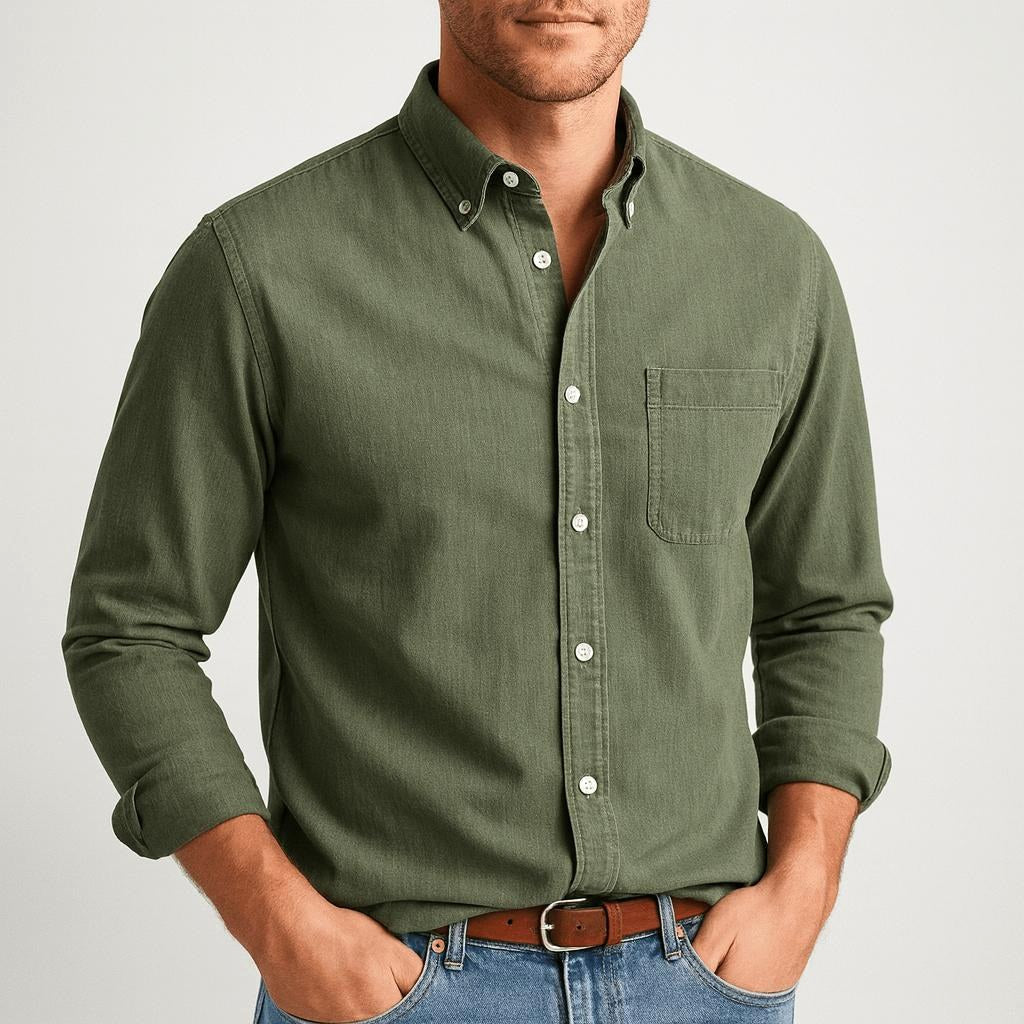 Henry | Men's Long-Sleeve Cotton Shirt, Classic Button-Up Shirt | Animated Apparel