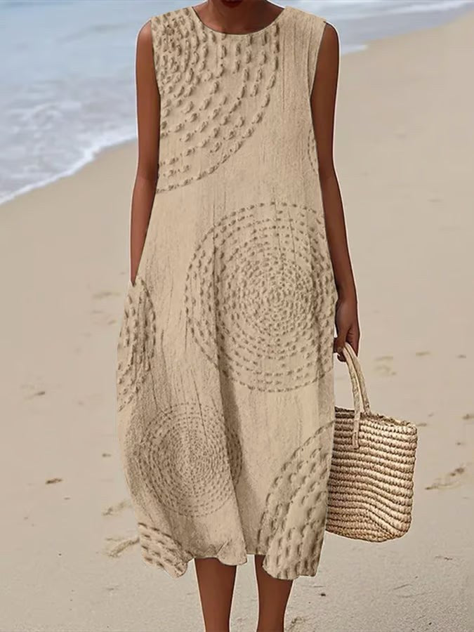 Ashleigh | Women's Sleeveless Textured Maxi Dress - Beige