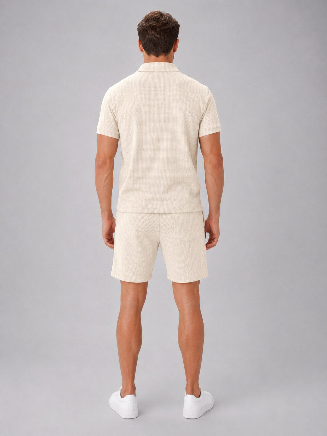 Ashley | Men's Zip Polo Shirt and Shorts Set, Relaxed Two-Piece Set | Animated Apparel | Blue