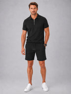 Ashley | Men's Zip Polo Shirt and Shorts Set, Relaxed Two-Piece Set | Animated Apparel