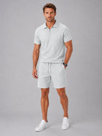 Ashley | Men's Zip Polo Shirt and Shorts Set, Relaxed Two-Piece Set | Animated Apparel